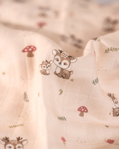 Twingle 100% Organic Muslin Reversible Baby Blanket-4-Layer Plush Weave Muslin-Naturally Temperature Regulating-Mama Deer & Tiny Hearts Print-White & Pink-For Infants