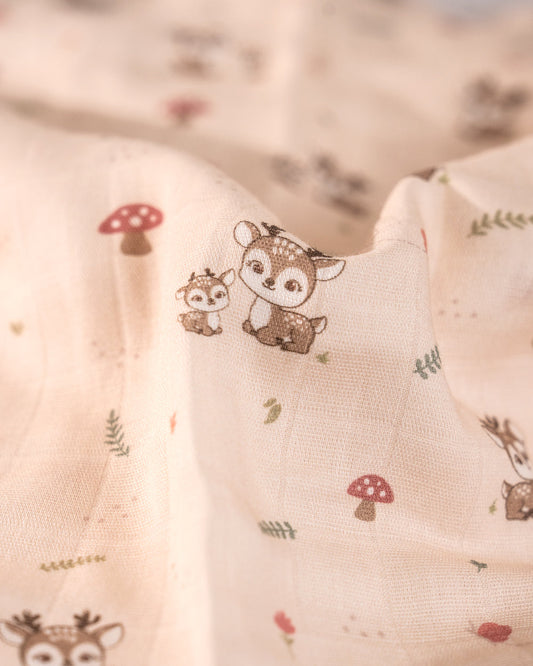 Twingle 100% Organic Muslin Mama Deer Baby Bedding Set-Pack of 5-Reversible Blanket, All-round Elastic Bedsheet, Pillow & Bolsters-Eco Certified Genesta baby safe Inks-White & Blue-For Infants