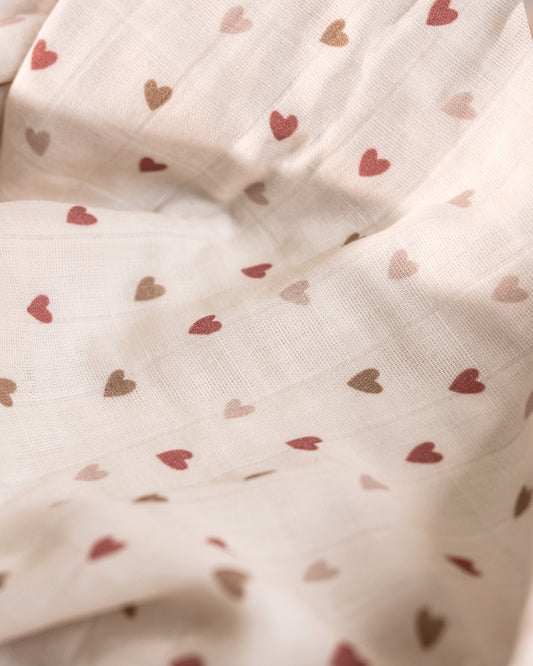 Twingle 100% Organic Muslin Reversible Baby Blanket-4-Layer Plush Weave Muslin-Naturally Temperature Regulating-Mama Deer & Tiny Hearts Print-White & Pink-For Infants