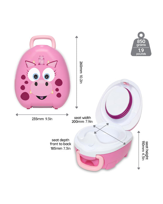 My Carry Potty Pink Dragon Portable Potty Chair-With Water Tight Seal-Extra Tall Splash Guard & Non Slip Feet-15M+