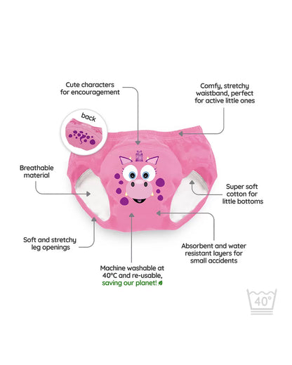 My Carry Potty Pink Dragon My Little Training Pants-With Comfortable & Strechtable Waistband-3 Layer Absorbency & Super Soft Cotton-Pack of 3