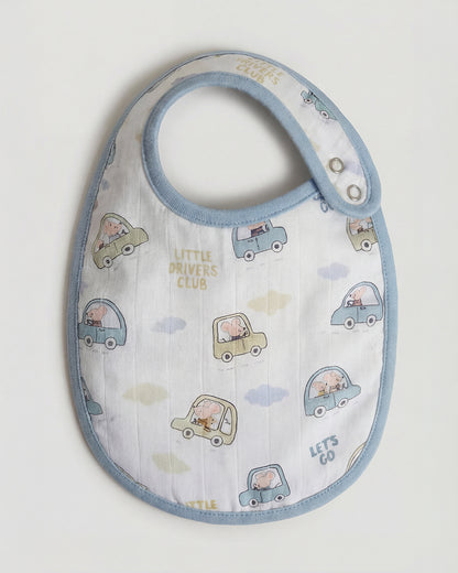 Twingle 100% Organic Muslin Bib-Soft Terry on the Back for maximum Absorbency-Trusted YKK Snaps-Drivers & Checks Print-Pack of 2-For Infants