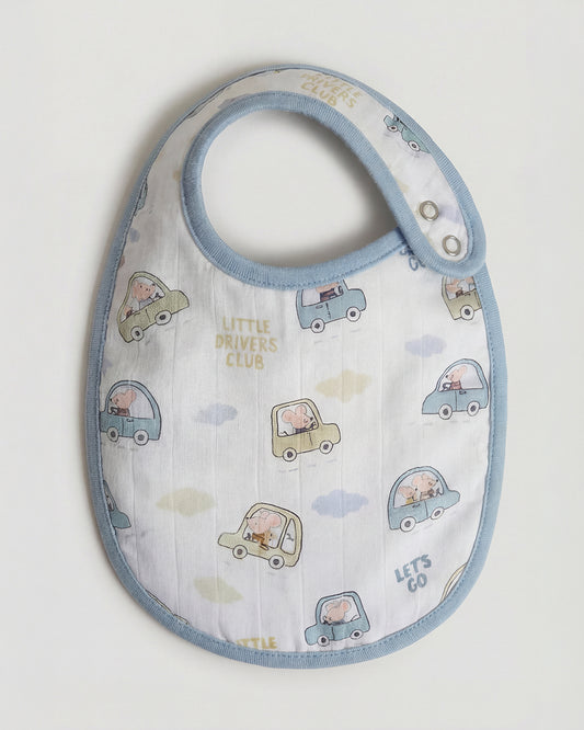 Twingle 100% Organic Muslin Bib-Soft Terry on the Back for maximum Absorbency-Trusted YKK Snaps-Drivers & Checks Print-Pack of 2-For Infants