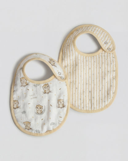 Twingle 100% Organic Muslin Bib-Soft Terry on the Back for maximum Absorbency-Trusted YKK Snaps-Owls & Stars Print-Pack of 2-For Infants