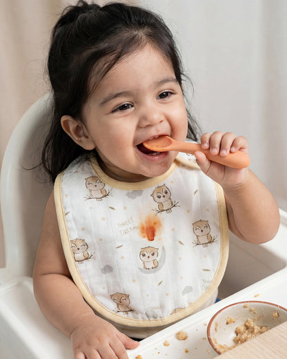 Twingle 100% Organic Muslin Bib-Soft Terry on the Back for maximum Absorbency-Trusted YKK Snaps-Owls & Stars Print-Pack of 2-For Infants