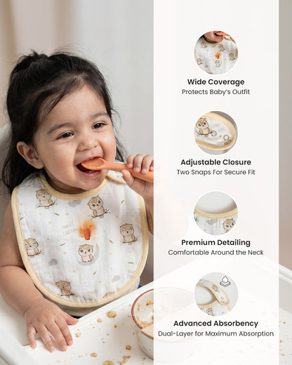 Twingle 100% Organic Muslin Bib-Soft Terry on the Back for maximum Absorbency-Trusted YKK Snaps-Owls & Stars Print-Pack of 2-For Infants