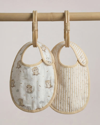 Twingle 100% Organic Muslin Bib-Soft Terry on the Back for maximum Absorbency-Trusted YKK Snaps-Owls & Stars Print-Pack of 2-For Infants
