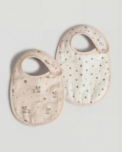 Twingle 100% Organic Muslin Bib-Soft Terry on the Back for maximum Absorbency-Trusted YKK Snaps-Deer & Hearts Print-Pack of 2-For Infants