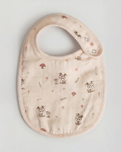 Twingle 100% Organic Muslin Bib-Soft Terry on the Back for maximum Absorbency-Trusted YKK Snaps-Deer & Hearts Print-Pack of 2-For Infants