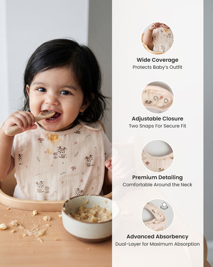 Twingle 100% Organic Muslin Bib-Soft Terry on the Back for maximum Absorbency-Trusted YKK Snaps-Deer & Hearts Print-Pack of 2-For Infants