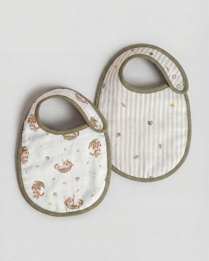 Twingle 100% Organic Muslin Bib-Soft Terry on the Back for maximum Absorbency-Trusted YKK Snaps-Roar & Autumn Print-Pack of 2-For Infants