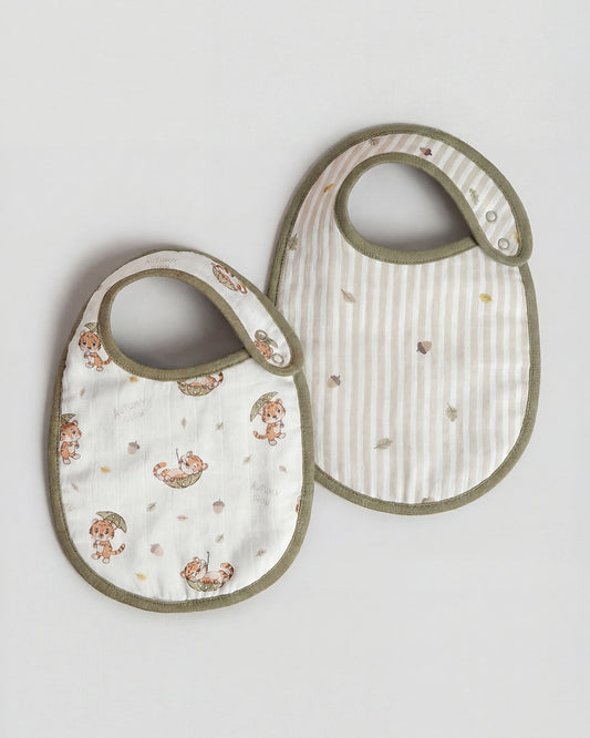 Twingle 100% Organic Muslin Bib-Soft Terry on the Back for maximum Absorbency-Trusted YKK Snaps-Roar & Autumn Print-Pack of 2-For Infants