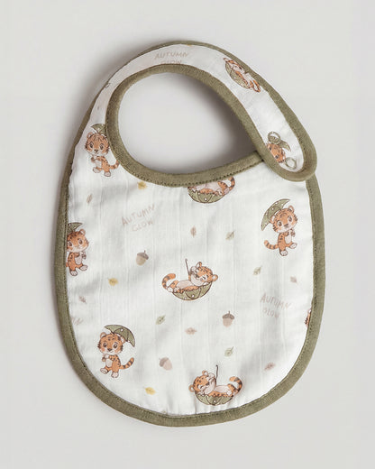 Twingle 100% Organic Muslin Bib-Soft Terry on the Back for maximum Absorbency-Trusted YKK Snaps-Roar & Autumn Print-Pack of 2-For Infants