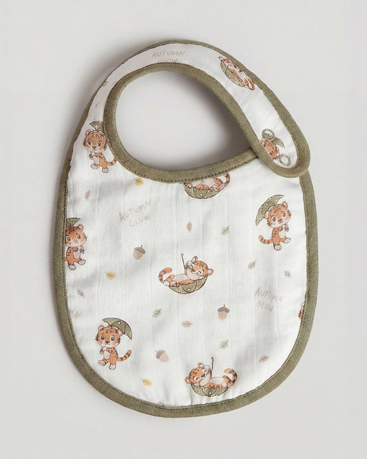 Twingle 100% Organic Muslin Bib-Soft Terry on the Back for maximum Absorbency-Trusted YKK Snaps-Roar & Autumn Print-Pack of 2-For Infants