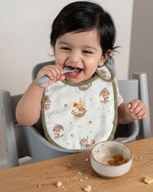 Twingle 100% Organic Muslin Bib-Soft Terry on the Back for maximum Absorbency-Trusted YKK Snaps-Roar & Autumn Print-Pack of 2-For Infants