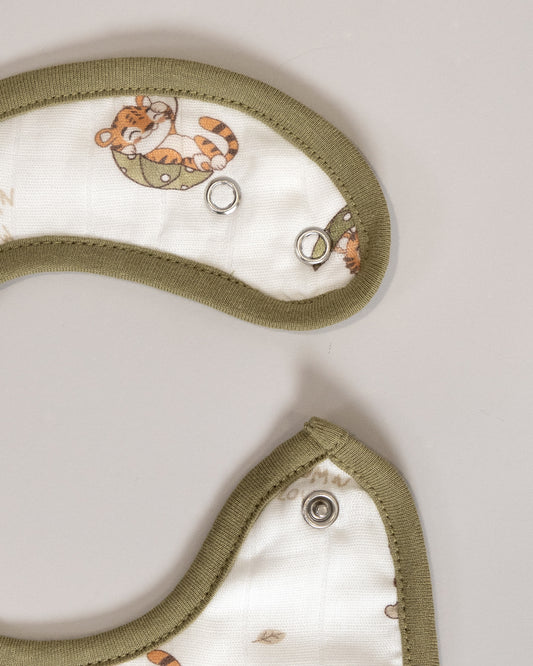 Twingle 100% Organic Muslin Bib-Soft Terry on the Back for maximum Absorbency-Trusted YKK Snaps-Roar & Autumn Print-Pack of 2-For Infants