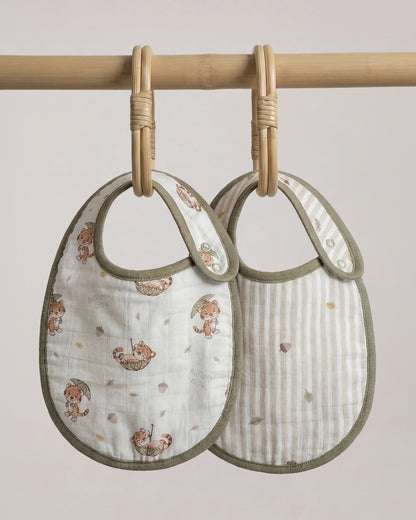 Twingle 100% Organic Muslin Bib-Soft Terry on the Back for maximum Absorbency-Trusted YKK Snaps-Roar & Autumn Print-Pack of 2-For Infants