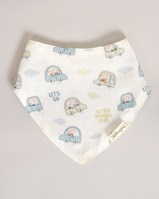Twingle 100% Organic Muslin Bandana Bib-Dual Layer for Maximum Absorbency-Trusted YKK Snaps-Drivers & Checks Print-Pack of 2-For Infants