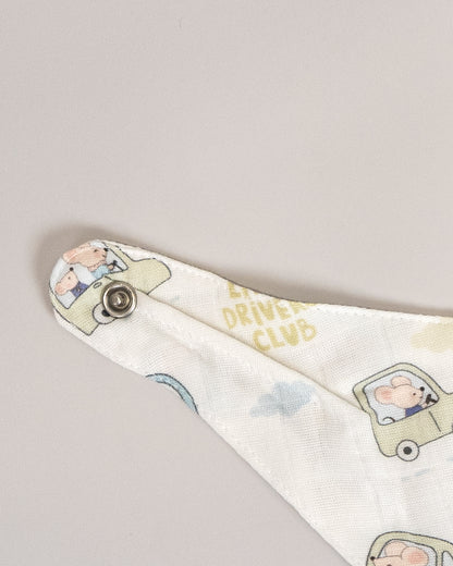 Twingle 100% Organic Muslin Bandana Bib-Dual Layer for Maximum Absorbency-Trusted YKK Snaps-Drivers & Checks Print-Pack of 2-For Infants