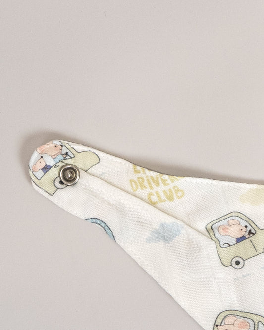 Twingle 100% Organic Muslin Bandana Bib-Dual Layer for Maximum Absorbency-Trusted YKK Snaps-Drivers & Checks Print-Pack of 2-For Infants