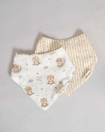 Twingle 100% Organic Muslin Bandana Bib-Dual Layer for Maximum Absorbency-Trusted YKK Snaps-Owls & Stars Print-Pack of 2-For Infants