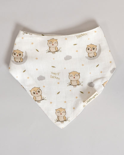 Twingle 100% Organic Muslin Bandana Bib-Dual Layer for Maximum Absorbency-Trusted YKK Snaps-Owls & Stars Print-Pack of 2-For Infants