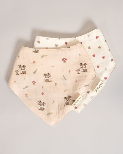 Twingle 100% Organic Muslin Bandana Bib-Dual Layer for Maximum Absorbency-Trusted YKK Snaps-Deer & Hearts Print-Pack of 2-For Infants