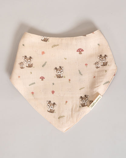 Twingle 100% Organic Muslin Bandana Bib-Dual Layer for Maximum Absorbency-Trusted YKK Snaps-Deer & Hearts Print-Pack of 2-For Infants
