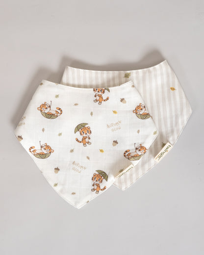 Twingle 100% Organic Muslin Bandana Bib-Dual Layer for Maximum Absorbency-Trusted YKK Snaps-Roar & Autumn Print-Pack of 2-For Infants