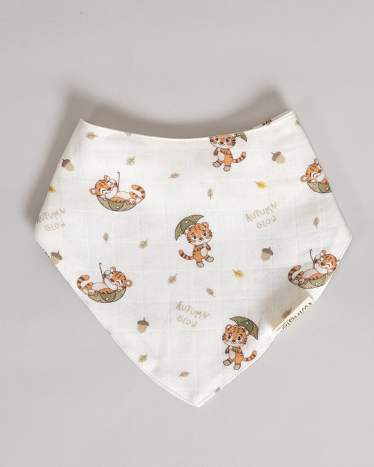 Twingle 100% Organic Muslin Bandana Bib-Dual Layer for Maximum Absorbency-Trusted YKK Snaps-Roar & Autumn Print-Pack of 2-For Infants