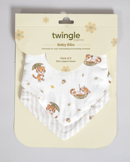 Twingle 100% Organic Muslin Bandana Bib-Dual Layer for Maximum Absorbency-Trusted YKK Snaps-Roar & Autumn Print-Pack of 2-For Infants
