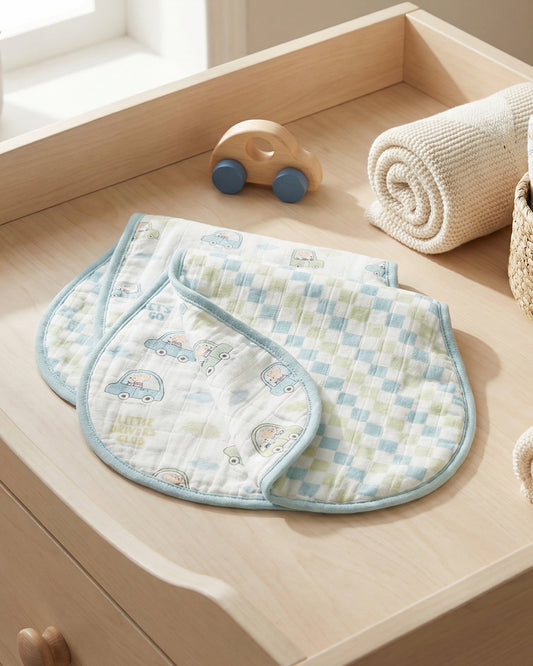 Twingle 100% Organic Muslin Burp Cloth-Reversible Design-Converts to Bib-Trusted YKK Snap-Driver & Checks Print-Pack of 2-For Infants