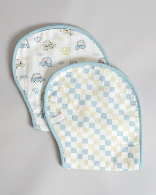 Twingle 100% Organic Muslin Burp Cloth-Reversible Design-Converts to Bib-Trusted YKK Snap-Driver & Checks Print-Pack of 2-For Infants