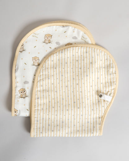 Twingle 100% Organic Muslin Burp Cloth-Reversible Design-Converts to Bib-Trusted YKK Snap-Owls & Stars Print-Pack of 2-For Infants