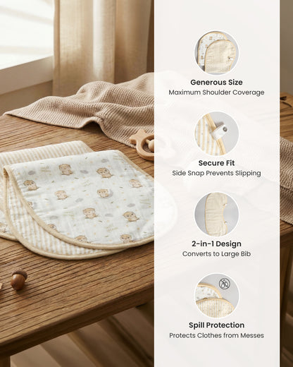 Twingle 100% Organic Muslin Burp Cloth-Reversible Design-Converts to Bib-Trusted YKK Snap-Owls & Stars Print-Pack of 2-For Infants