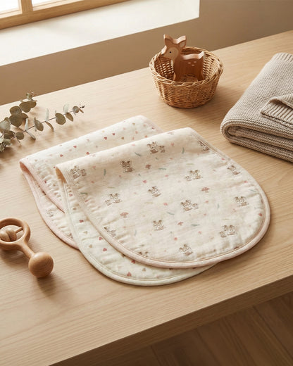 Twingle 100% Organic Muslin Burp Cloth-Reversible Design-Converts to Bib-Trusted YKK Snap-Deer & Hearts Print-Pack of 2-For Infants