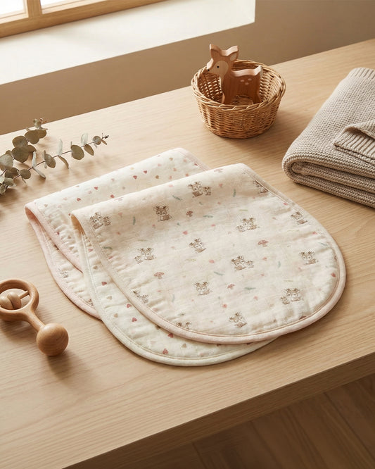 Twingle 100% Organic Muslin Burp Cloth-Reversible Design-Converts to Bib-Trusted YKK Snap-Deer & Hearts Print-Pack of 2-For Infants
