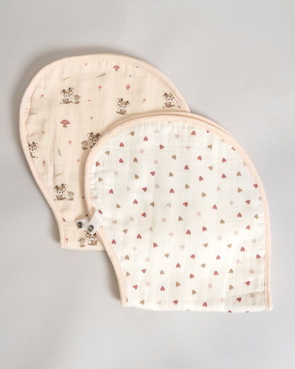 Twingle 100% Organic Muslin Burp Cloth-Reversible Design-Converts to Bib-Trusted YKK Snap-Deer & Hearts Print-Pack of 2-For Infants