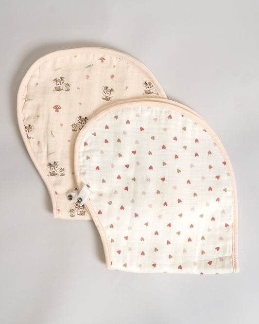 Twingle 100% Organic Muslin Burp Cloth-Reversible Design-Converts to Bib-Trusted YKK Snap-Deer & Hearts Print-Pack of 2-For Infants