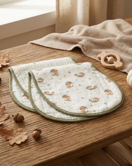Twingle 100% Organic Muslin Burp Cloth-Reversible Design-Converts to Bib-Trusted YKK Snap-Roar & Autumn Print-Pack of 2-For Infants