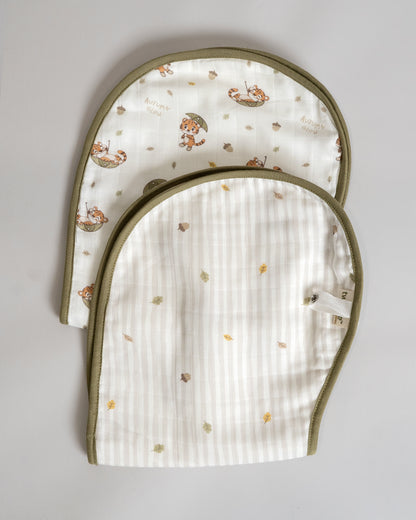 Twingle 100% Organic Muslin Burp Cloth-Reversible Design-Converts to Bib-Trusted YKK Snap-Roar & Autumn Print-Pack of 2-For Infants