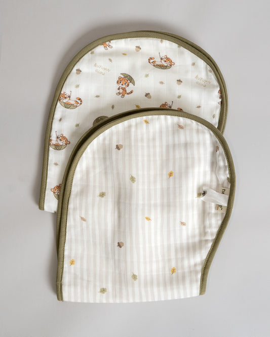 Twingle 100% Organic Muslin Burp Cloth-Reversible Design-Converts to Bib-Trusted YKK Snap-Roar & Autumn Print-Pack of 2-For Infants
