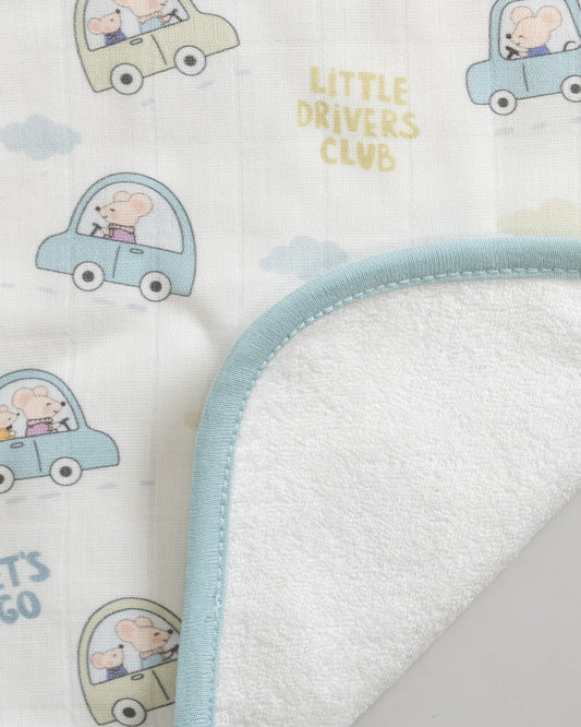 Twingle 100% Organic Muslin Wash Cloths-Soft Terry on the Back for maximum Absorbency-Built In Loop for Everyday Convenience-Driver & Checks Print-Pack of 2-For Infants
