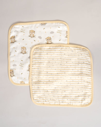 Twingle 100% Organic Muslin Towel with 2 Face Towels-Gentle on Delicate Skin-Backed by Highly Absorbent Terry-Owls & Stars Print-Pack of 3-For Infants