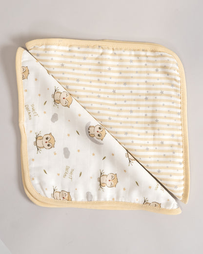 Twingle 100% Organic Muslin Wash Cloths-Soft Terry on the Back for maximum Absorbency-Built In Loop for Everyday Convenience-Owls & Stars Print-Pack of 2-For Infants