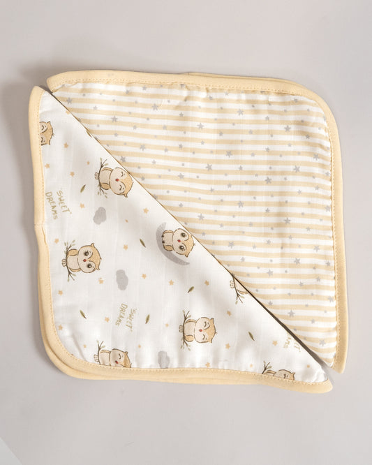 Twingle 100% Organic Muslin Wash Cloths-Soft Terry on the Back for maximum Absorbency-Built In Loop for Everyday Convenience-Owls & Stars Print-Pack of 2-For Infants