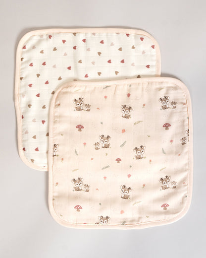 Twingle 100% Organic Muslin Hooded Towel with 2 Face Towels-Gentle on Delicate Skin-Backed by Highly Absorbent Terry-Deer & Hearts Print-Pack of 3-For Infants