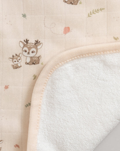 Twingle 100% Organic Muslin Wash Cloths-Soft Terry on the Back for maximum Absorbency-Built In Loop for Everyday Convenience-Deer & Hearts Print-Pack of 2-For Infants