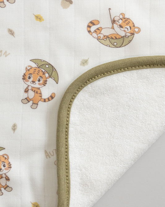 Twingle 100% Organic Muslin Wash Cloths-Soft Terry on the Back for maximum Absorbency-Built In Loop for Everyday Convenience-Roars & Autumn Print-Pack of 2-For Infants