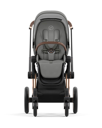 Cybex Priam Stroller-Height Adjustable Parent Handle Bar-Reversible & Flat Reclining Seat-One Hand Fold-Travel System Compatible-2 Years Warranty-For 0 to 4Y (Upto 22 Kg)-Rosegold Frame & Soho Grey Seat